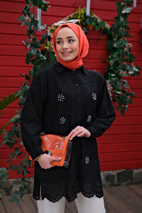 INCI VE TAS DETAYLI VUAL GOMLEK SIYAH