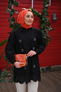 INCI VE TAS DETAYLI VUAL GOMLEK SIYAH