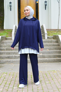 İp Detay Kapüşonlu İkili Takım Lacivert