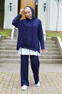 İp Detay Kapüşonlu İkili Takım Lacivert