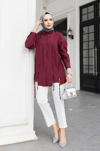 İp Detaylı Yırtmaçlı Gömlek Bordo