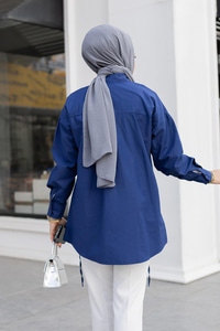 İp Detaylı Yırtmaçlı Gömlek Lacivert