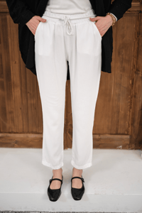 İp Kemerli Bol Paça Pike Pantolon Beyaz