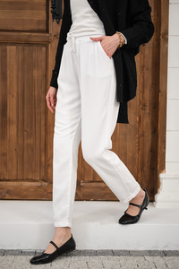 İp Kemerli Bol Paça Pike Pantolon Beyaz