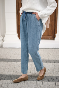 İp Kemerli Bol Paça Pike Pantolon Buz Mavi