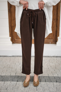 İp Kemerli Bol Paça Pike Pantolon Kahverengi