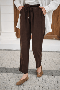 İp Kemerli Bol Paça Pike Pantolon Kahverengi