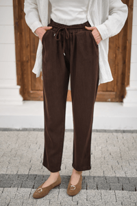 İp Kemerli Bol Paça Pike Pantolon Kahverengi