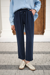İp Kemerli Bol Paça Pike Pantolon Lacivert