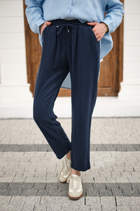 İp Kemerli Bol Paça Pike Pantolon Lacivert