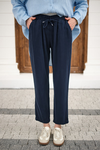 İp Kemerli Bol Paça Pike Pantolon Lacivert