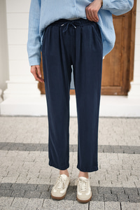 İp Kemerli Bol Paça Pike Pantolon Lacivert