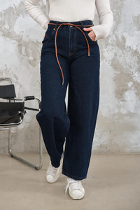 İp Kemerli Kot Pantolon Mavi