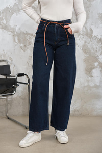 İp Kemerli Kot Pantolon Mavi