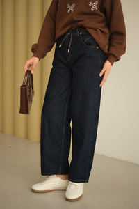 İp Kemerli Kot Pantolon Mavi