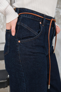 İp Kemerli Kot Pantolon Mavi