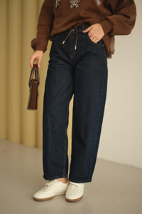 İp Kemerli Kot Pantolon Mavi