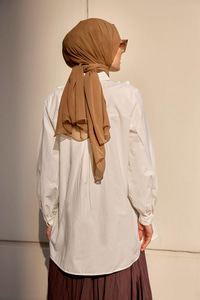 İpli Büzgü Detaylı Gömlek Beyaz