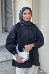 İpli Büzgü Detaylı Gömlek Siyah