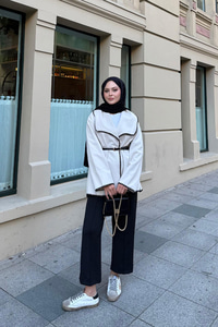 İşlemeli Kemerli Süet Ceket Krem