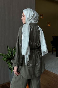 İşlemeli Kemerli Takım Haki Yeşil