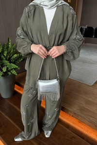 İşlemeli Kemerli Takım Haki Yeşil