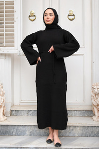 İspanyol Kol Boğazlı Triko Elbise Siyah