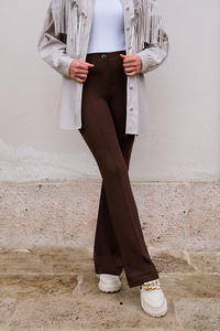 İspanyol Paça Çımalı Pantolon  Kahverengi