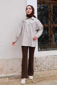 İspanyol Paça Çımalı Pantolon  Kahverengi