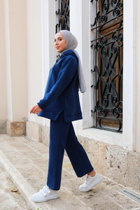 İspanyol Paça Kapüşonlu İkili Takım Lacivert