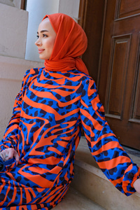 Jakar Desenli Bel Bağlamalı Elbise MAVI