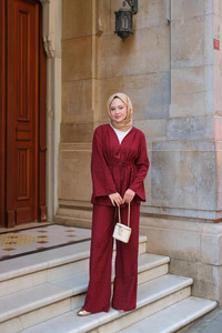 Jason Taşlı Keten Takım Bordo