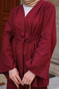 Jason Taşlı Keten Takım Bordo