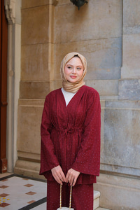 Jason Taşlı Keten Takım Bordo