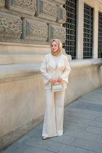 Jason Taşlı Keten Takım Ekru