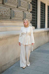 Jason Taşlı Keten Takım Ekru