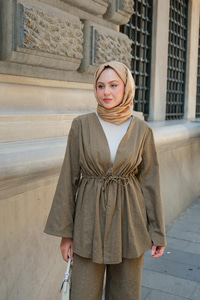 Jason Taşlı Keten Takım  Haki Yeşil