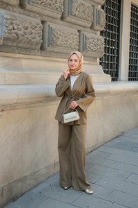 Jason Taşlı Keten Takım  Haki Yeşil