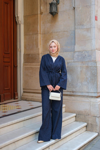 Jason Taşlı Keten Takım Lacivert