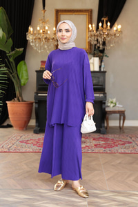 Kabarık Kumaş Takım Mor