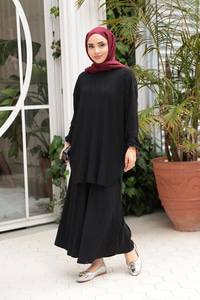 Kabarık Kumaş Takım Siyah