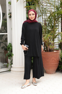 Kabarık Kumaş Takım Siyah