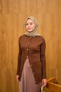 Kabartma Çizgi Detaylı Hırka Kahverengi