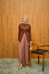 Kabartma Çizgi Detaylı Hırka Kahverengi