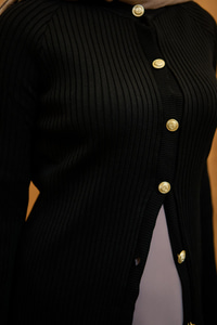 Kabartma Çizgi Detaylı Hırka Siyah