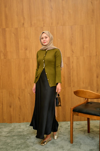 Kabartma Çizgi Detaylı Hırka Yağ Yeşil