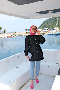 Kabartma Desen Taş Aksesuarlı Gömlek SIYAH