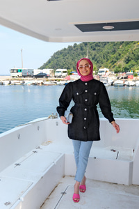 Kabartma Desen Taş Aksesuarlı Gömlek SIYAH