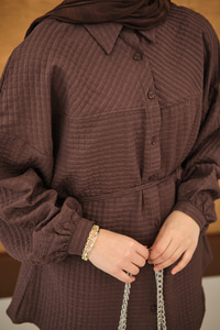 Kabartma Kare Desenli Gömlek Kahverengi