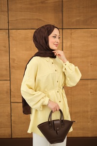 Kabartma Kare Desenli Gömlek Sarı